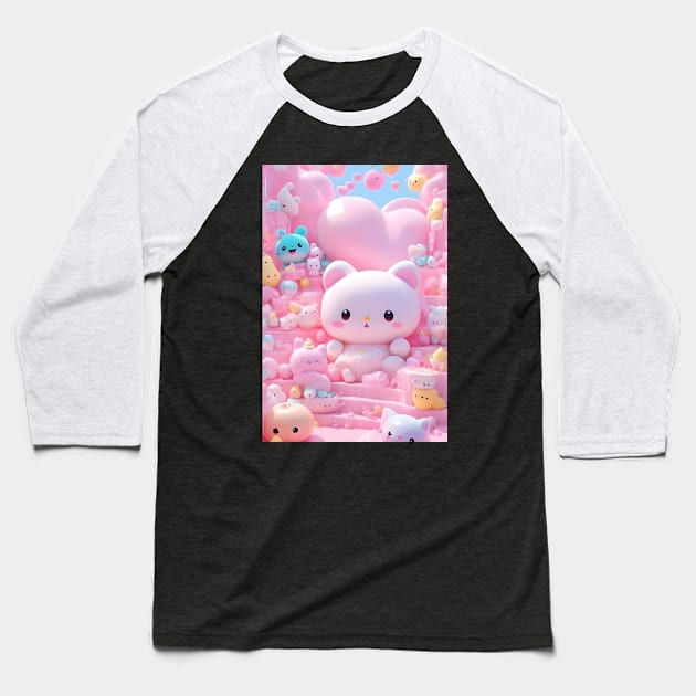 Cute chubby pink Kawaii cat Baseball T-Shirt by Spaceboyishere